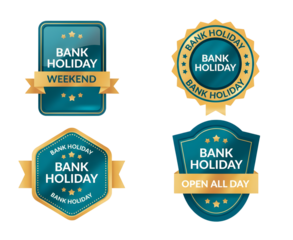Bank holiday labels set isolated on transparent background