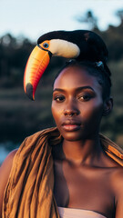Obraz premium Woman with a toucan. 