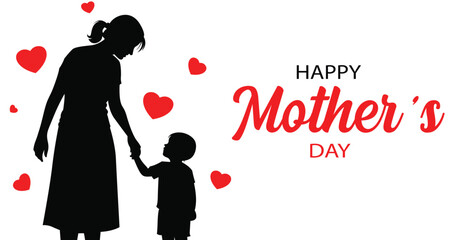 Mother's day silhouette with child and hearts