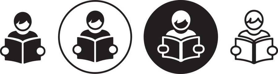 book symbol reader outline and filled circle glyphs for education