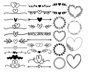 Hand-drawn hearts and arrows collection isolated on transparent background