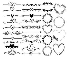 Hand-drawn hearts and arrows collection isolated on transparent background