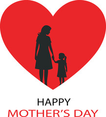 Mother's day silhouette of mother and child in heart