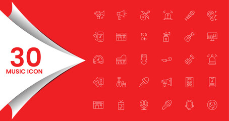 Collection of 30 Outline Music and Audio Icons