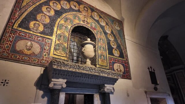 Decorative mosaics inside the Church of Santa Prisca in Rome