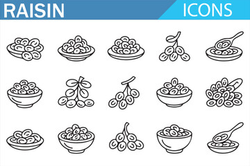 Raisins food line icons collection for cooking and bakery projects