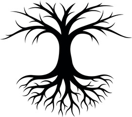 Stylized tree roots silhouette vector illustration for design isolated on transparent background