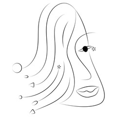 Black and White Abstract Illustration Portrait of The Woman Vector Isolated on White Background.