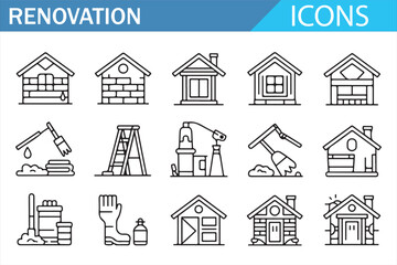 Renovation services and home repair linear icons set