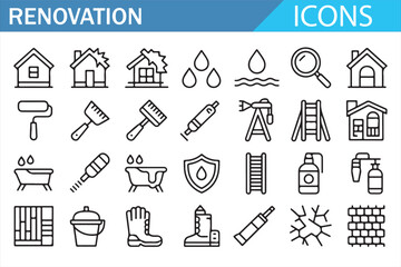 House construction and improvement outline icons for infographic use