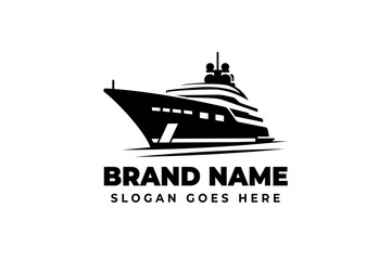 silhouette of yacht logo template. black ship object isolated on white background