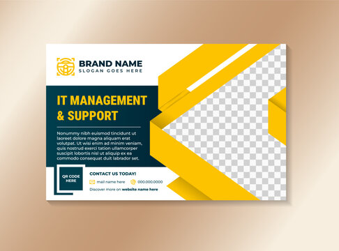 it management and support concept horizontal webpage banner template design on abstract background with gradient modern and geometric shapes. triangle shape for photo space