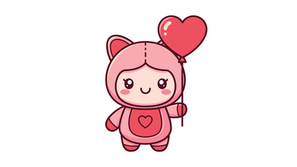 Fototapeta premium Cartoon Girl Wearing Pink Bear Costume.