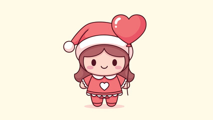 Cute Cartoon Girl Wearing Santa Hat.