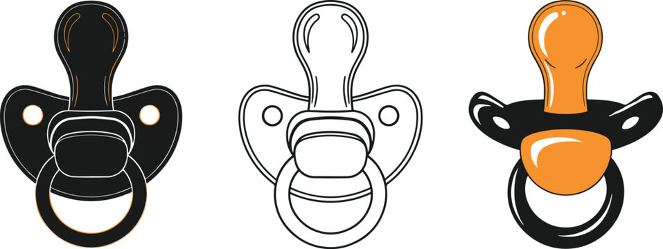 Set of baby pacifiers in different graphic styles for infant design