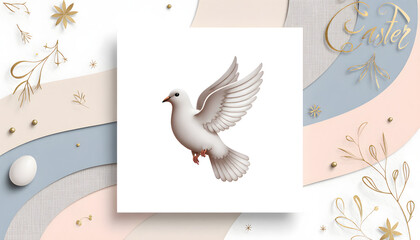 Elegant Easter background featuring a dove bird in soft colors  