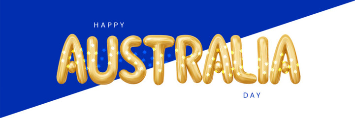 Vector poster for Happy Australia Day with golden balloon text.