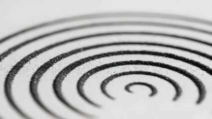 Macro close‑up of graphite powder arcs forming concentric carbon whisper abstract texture in detailed composition