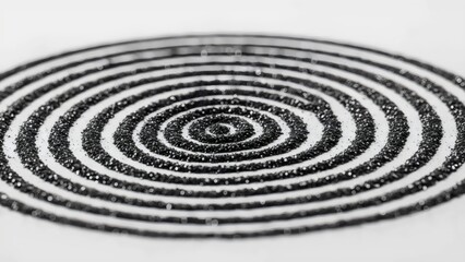 Graphite powder concentric arcs arranged in macro close‑up detail with quiet carbon whisper abstract design