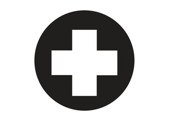 Health Symbol: A minimalist depiction of a medical cross emblem within a circle, signifying healthcare, first aid, and the essential aspect of well-being.