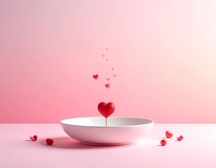 Minimal food photography background, soft pink gradient, subtle heart elements