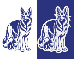 Adorable Dog and Puppy Together Illustration