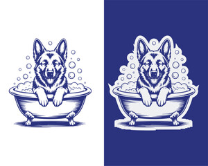 Happy Dog Enjoying Bubble Bath Illustration