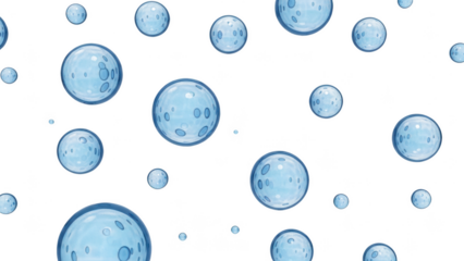 Blue bubbles floating in white space