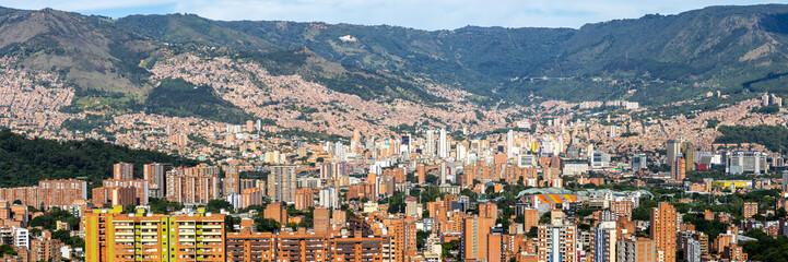 Medellin skyline cityscape view from Calasanz on skyscrapers in downtown panorama in Medell&iacute;n, Colombia