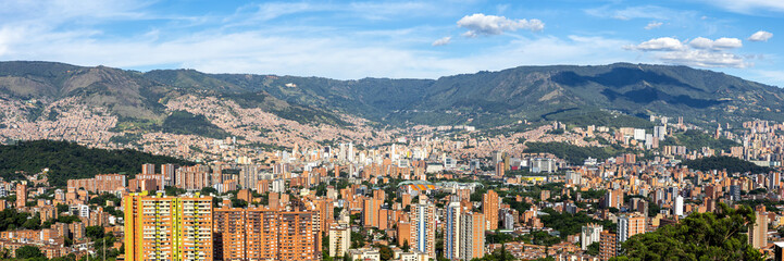 Medellin skyline cityscape view from Calasanz on skyscrapers panorama in downtown in Medell&iacute;n, Colombia