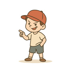 Pointing Cheeky Boy in Red Cap cartoon Vector illustration.