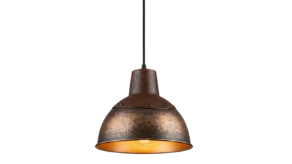 Rustic Industrial Copper Pendant Lamp with Warm Light and Transparent Background