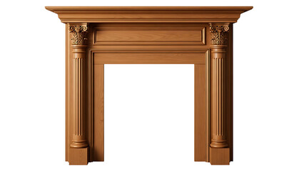 Classic Wooden Fireplace Mantel with Ornate Columns and Carvings