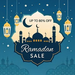 Ramadan sale up to 80% off promotional graphic with festive islamic design elements