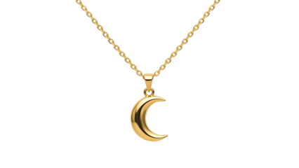 Golden Crescent Moon Pendant Necklace on Transparent Background