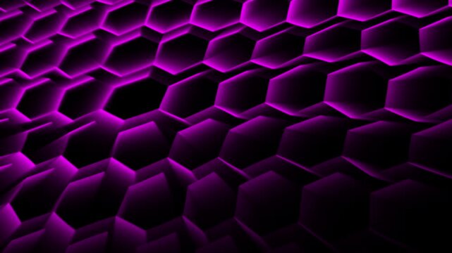 Abstract purple 3d geometric hexagon pattern moving with wave motion on black background