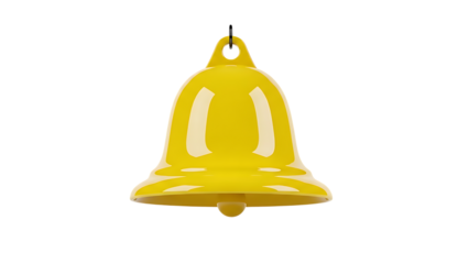 Shiny Yellow Bell Hanging on Transparent Background