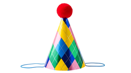 Colorful Argyle Party Hat with Red Pom-Pom