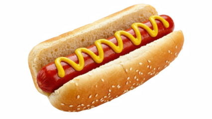 Classic Hot Dog in a Sesame Seed Bun with Wavy Yellow Mustard