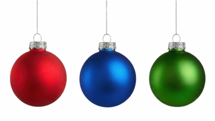 Trio of Festive Matte Glass Ornaments Suspended Against a Dark Void