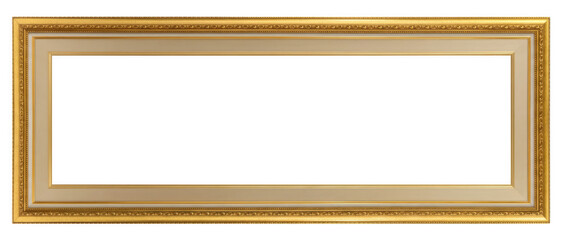 Ornate golden panoramic picture frame with cream interior border, ideal for artwork display