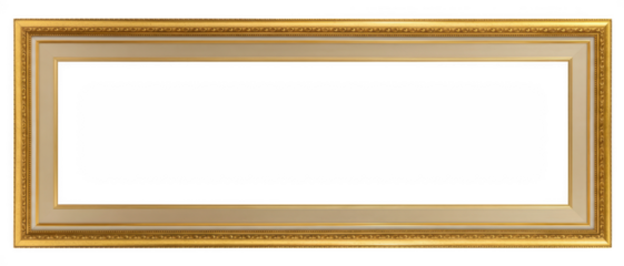 Ornate golden panoramic picture frame with cream interior border, ideal for artwork display