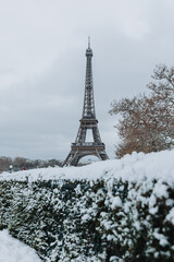 Eiffel tower in paris under the snow