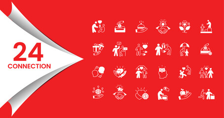 24 Connection Icons Set for Relationships and Care