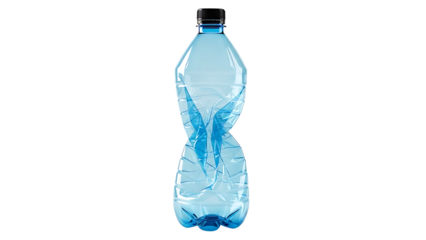 Crumpled Blue Plastic Water Bottle with Black Cap on Transparent Background