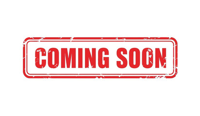 A red coming soon stamp on a with a distressed texture