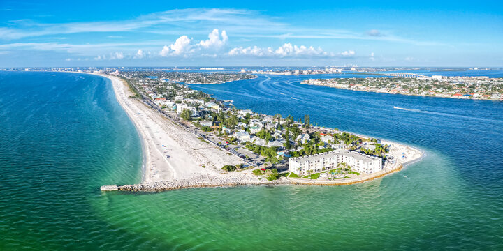 St. Pete Beach near Saint Petersburg Florida Pass-a-Grille Beach sea panorama from above aerial view photography in St Pete Beach, United States