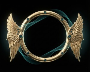 Premium Decorative Gold Circle Frame with Feathered Wings