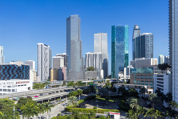Miami skyline in downtown with skyscrapers real estate Florida vacation in Miami, United States