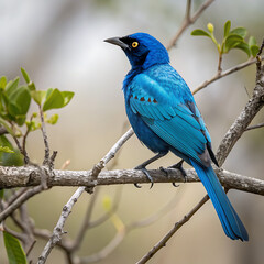 Naklejka premium Vibrant blue bird perched on branch